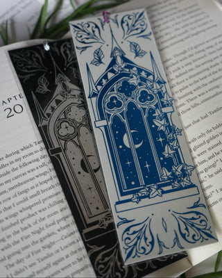Foil bookmarks with tassels for fantasy readers, The Cathedral of Shadows bookmark, handcrafted in Melbourne