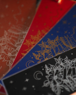 Set of book bookmarks with intricate designs in 4 colours