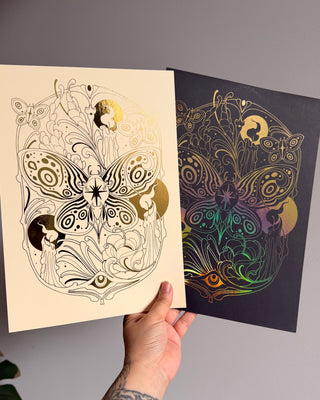 Keeper of the Flame moth art print, hand-foiled in Melbourne