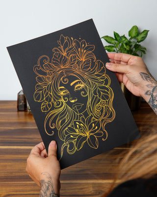 Gaia goddess of earth and life foil art print handcrafted in Melbourne — Greek mythology wall art