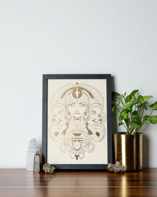 Hekate goddess of witchcraft foil art print handcrafted in Melbourne — moon magic and liminal worlds