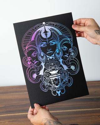 Hecate goddess foil art print, hand-foiled in Melbourne by The Moon Et Tu