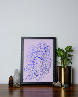 Gaia goddess of earth and life foil art print handcrafted in Melbourne. Greek mythology wall art