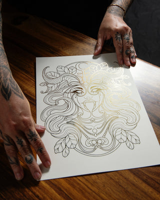 Lilith, Mother of Demons, art print in gold foil on white card