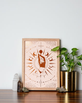 Moon Phases celestial foil art print handcrafted in Melbourne — lunar cycle wall art