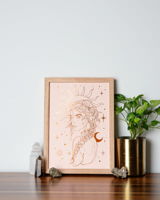 Mystic Muse divine feminine foil art print handcrafted in Melbourne — quiet magic and inspiration