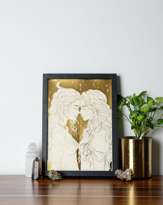 kindred souls of two women in gold foil art print. Best friends. Soul sisters.