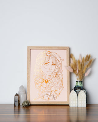 The Morrigan Celtic goddess foil art print handcrafted in Melbourne. Raven, fate and sovereignty
