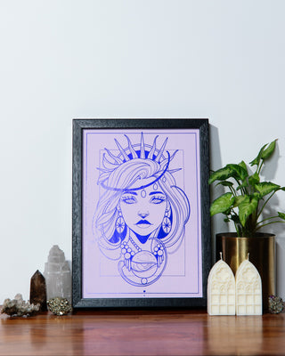 Theia Greek goddess of light and sight art print in indigo foil